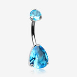 Implant Grade Titanium Internally Threaded Teardrop Prong Set Belly Button Ring