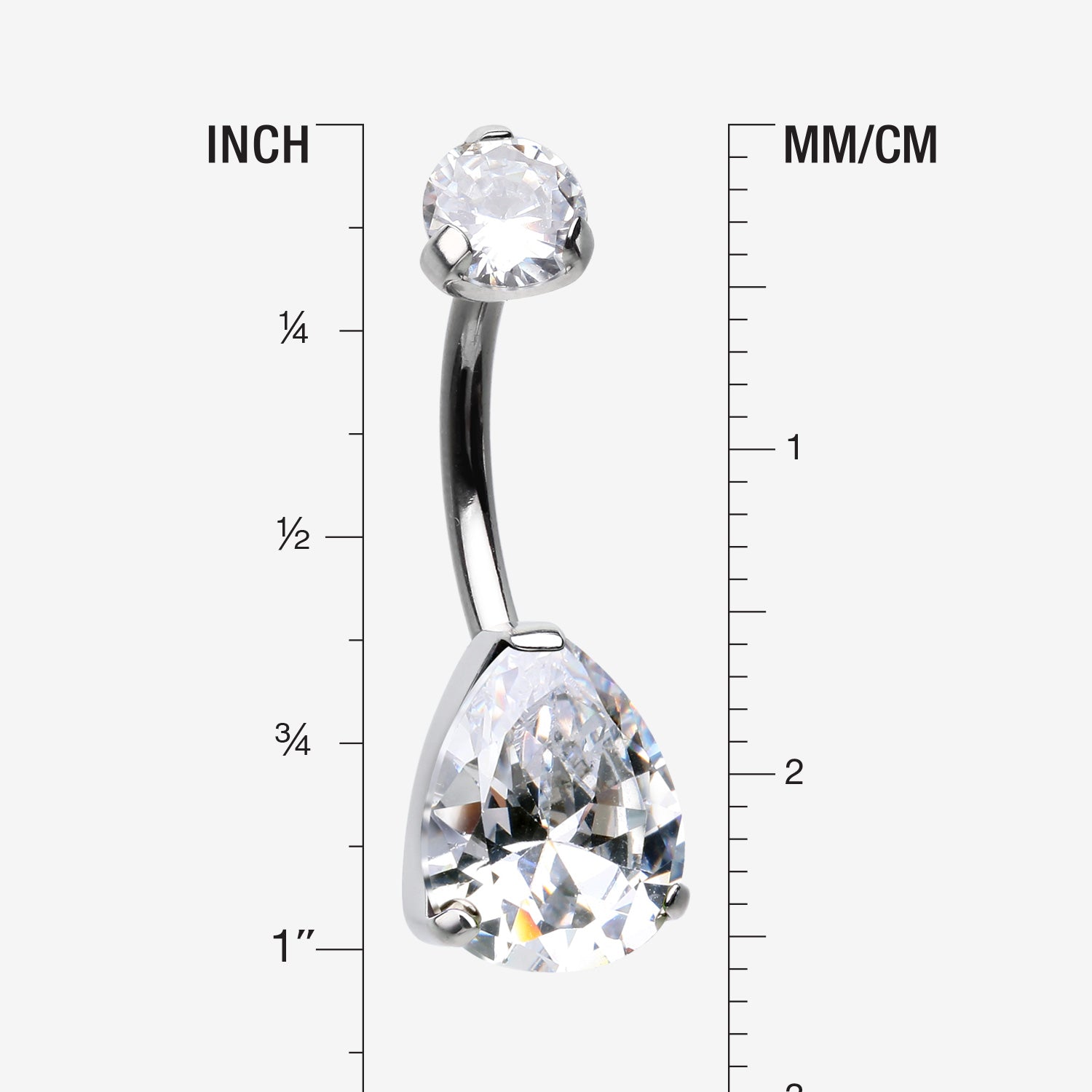 Detail View 1 of Implant Grade Titanium Internally Threaded Teardrop Prong Set Belly Button Ring-Clear Gem