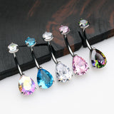 Detail View 4 of Implant Grade Titanium Internally Threaded Teardrop Prong Set Belly Button Ring-Clear Gem