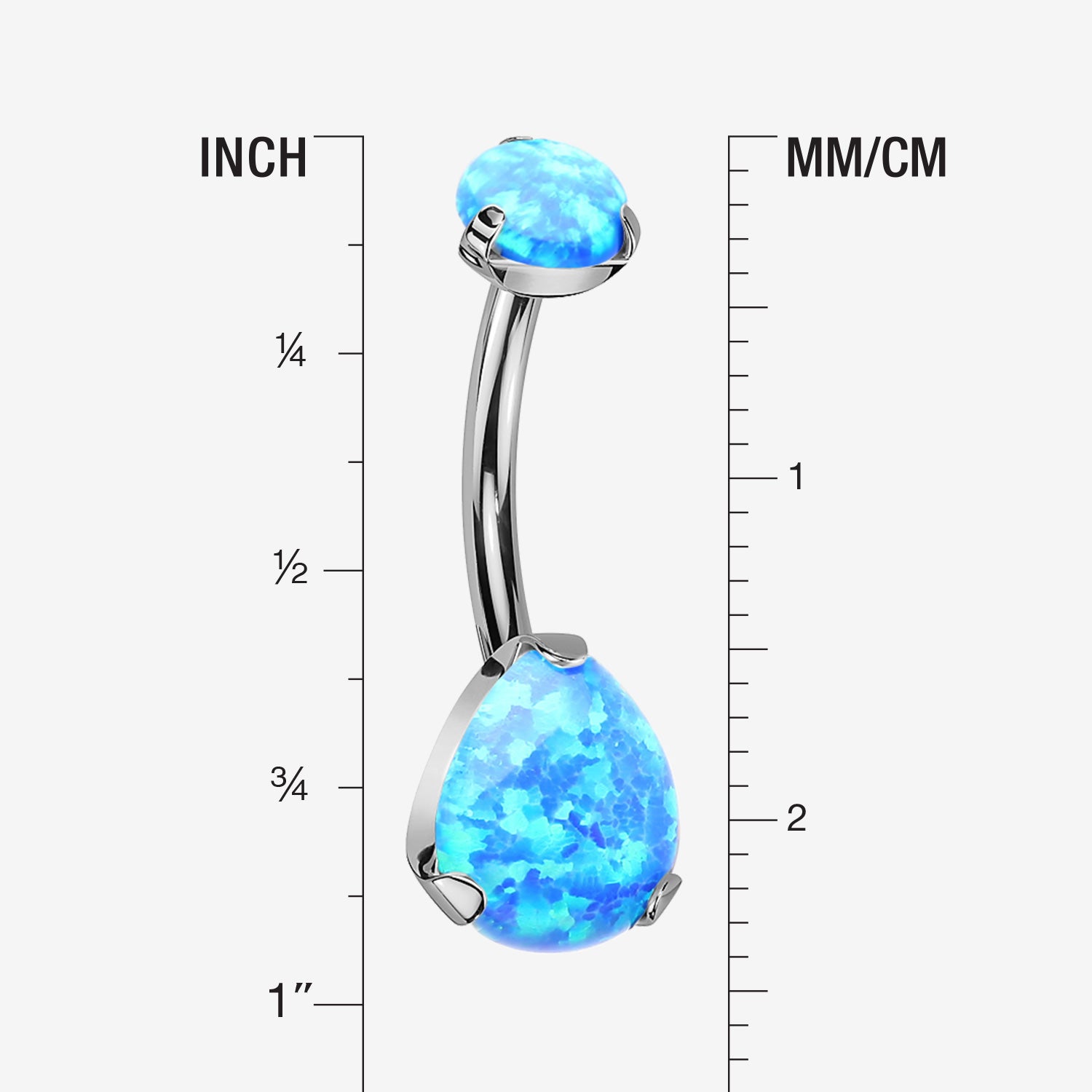 Implant Grade Titanium Internally Threaded Teardrop Opal Prong Belly Button Ring