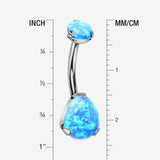 Implant Grade Titanium Internally Threaded Teardrop Opal Prong Belly Button Ring