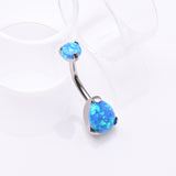 Implant Grade Titanium Internally Threaded Teardrop Opal Prong Belly Button Ring