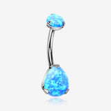 Implant Grade Titanium Internally Threaded Teardrop Opal Prong Belly Button Ring