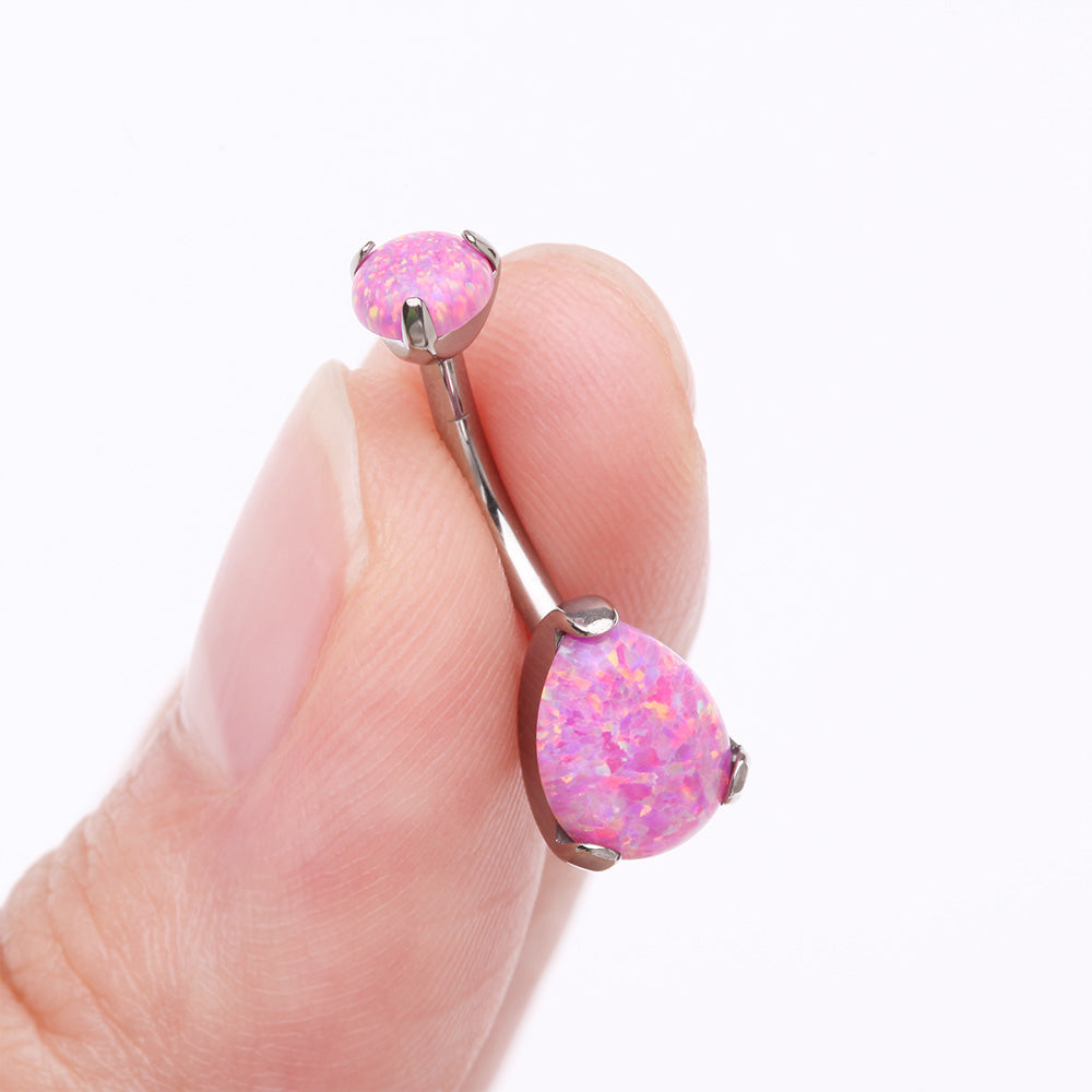 Implant Grade Titanium Internally Threaded Teardrop Opal Prong Belly Button Ring