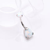 Implant Grade Titanium Internally Threaded Teardrop Opal Prong Belly Button Ring