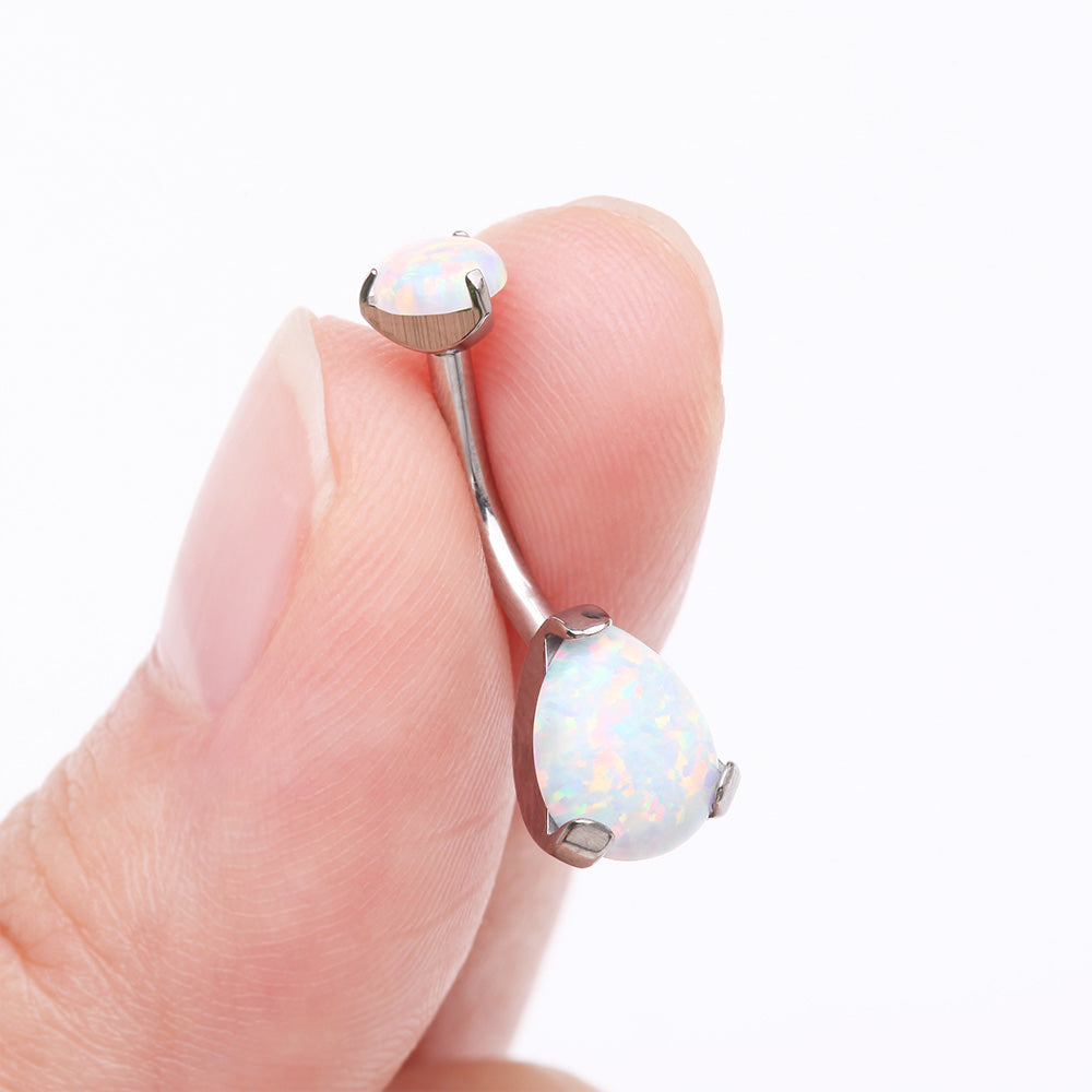 Implant Grade Titanium Internally Threaded Teardrop Opal Prong Belly Button Ring