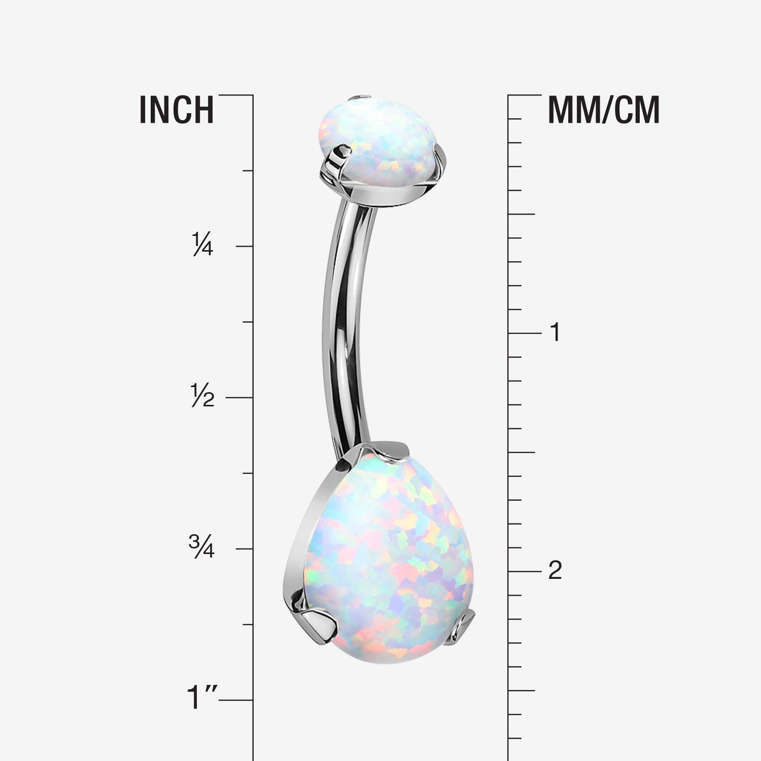 Implant Grade Titanium Internally Threaded Teardrop Opal Prong Belly Button Ring