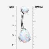 Implant Grade Titanium Internally Threaded Teardrop Opal Prong Belly Button Ring