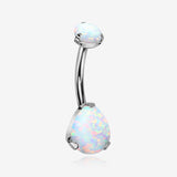 Implant Grade Titanium Internally Threaded Teardrop Opal Prong Belly Button Ring