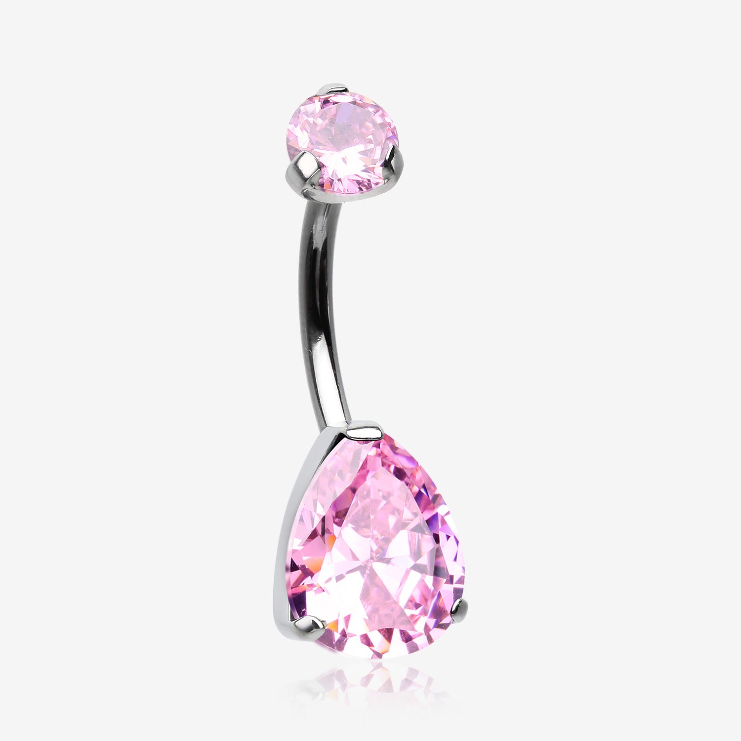 Implant Grade Titanium Internally Threaded Teardrop Prong Set Belly Button Ring-Pink