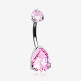 Implant Grade Titanium Internally Threaded Teardrop Prong Set Belly Button Ring-Pink