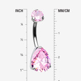 Detail View 1 of Implant Grade Titanium Internally Threaded Teardrop Prong Set Belly Button Ring-Pink