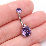 Detail View 3 of Implant Grade Titanium Internally Threaded Teardrop Prong Set Belly Button Ring-Purple