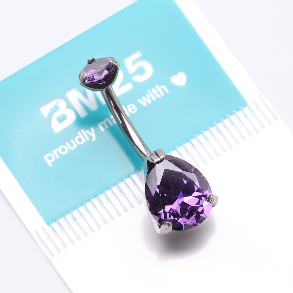 Detail View 4 of Implant Grade Titanium Internally Threaded Teardrop Prong Set Belly Button Ring-Purple