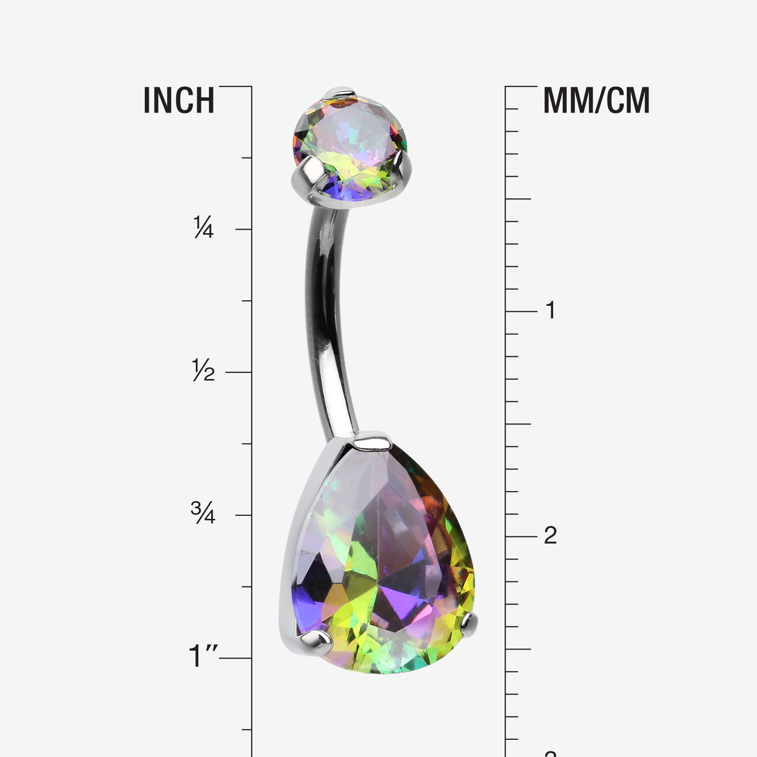 Detail View 1 of Implant Grade Titanium Internally Threaded Teardrop Prong Set Belly Button Ring-Vitrail Medium
