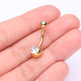 Detail View 2 of Pure24K Implant Grade Titanium Internally Threaded Basic Gem Ball Belly Button Ring-Clear Gem