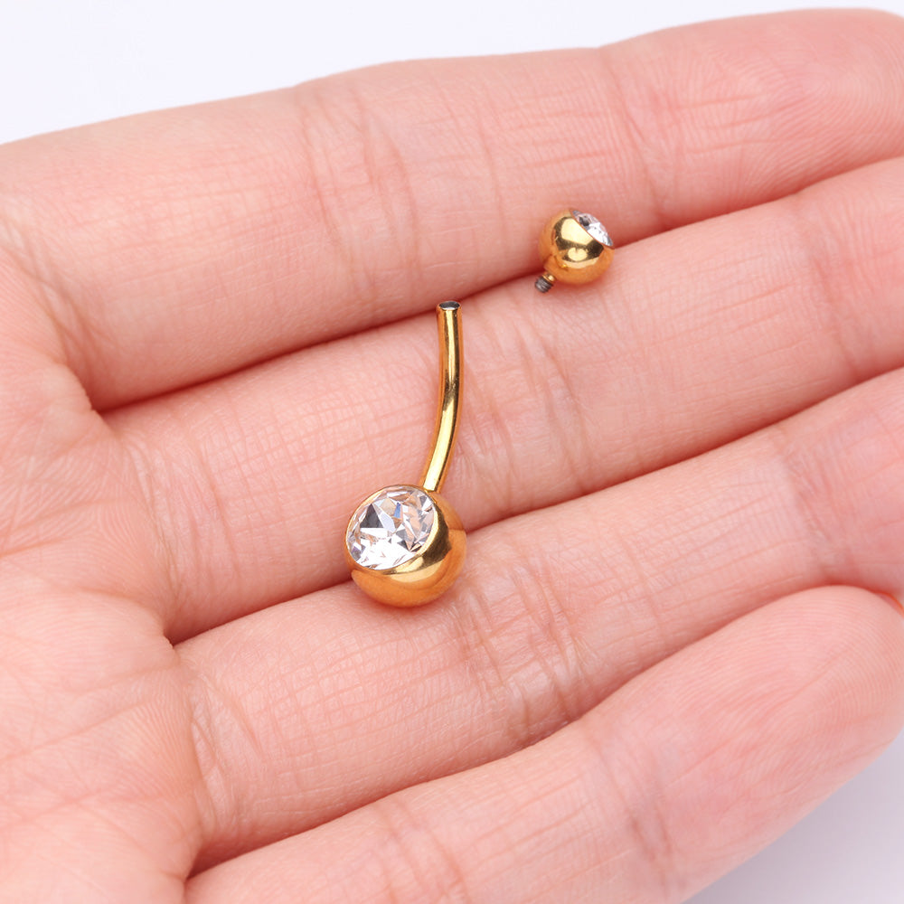 Detail View 3 of Pure24K Implant Grade Titanium Internally Threaded Basic Gem Ball Belly Button Ring-Clear Gem