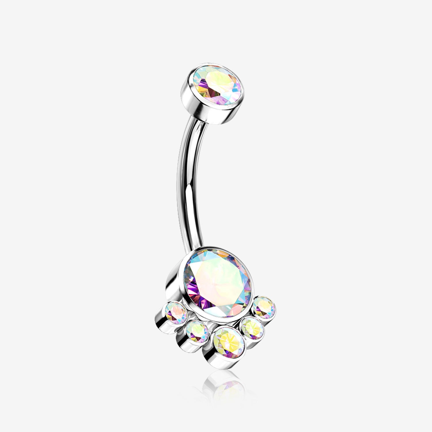 Implant Grade Titanium Royal Bali Sparkle Internally Threaded Belly Button Ring-Aurora Borealis