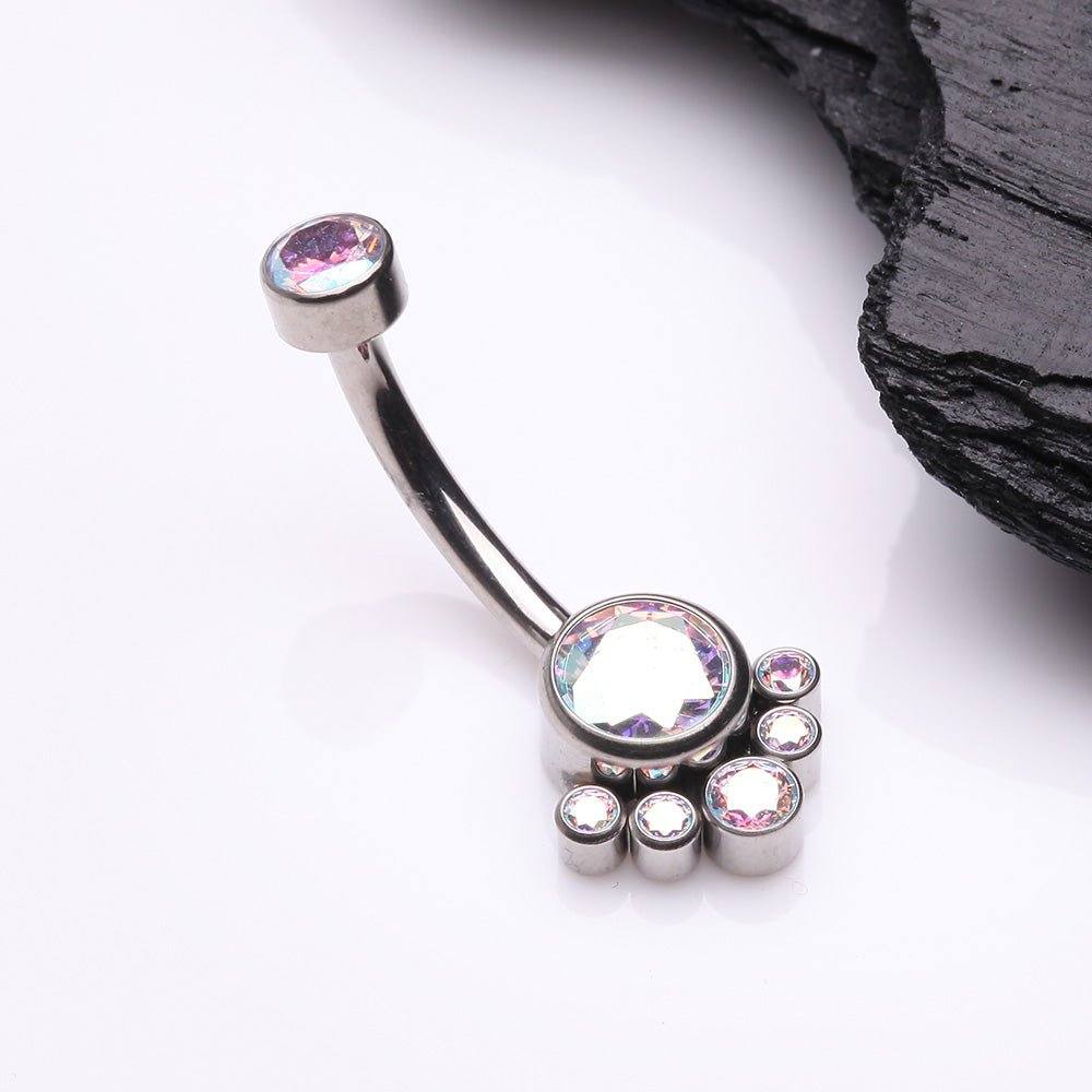 Detail View 2 of Implant Grade Titanium Royal Bali Sparkle Internally Threaded Belly Button Ring-Aurora Borealis