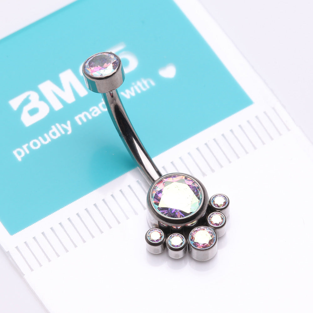 Detail View 3 of Implant Grade Titanium Royal Bali Sparkle Internally Threaded Belly Button Ring-Aurora Borealis