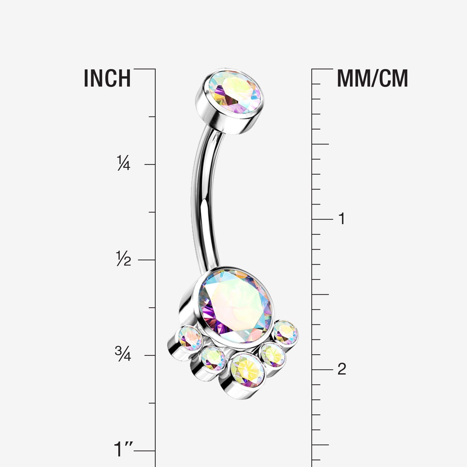 Detail View 1 of Implant Grade Titanium Royal Bali Sparkle Internally Threaded Belly Button Ring-Aurora Borealis