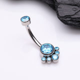 Detail View 2 of Implant Grade Titanium Royal Bali Sparkle Internally Threaded Belly Button Ring-Aqua