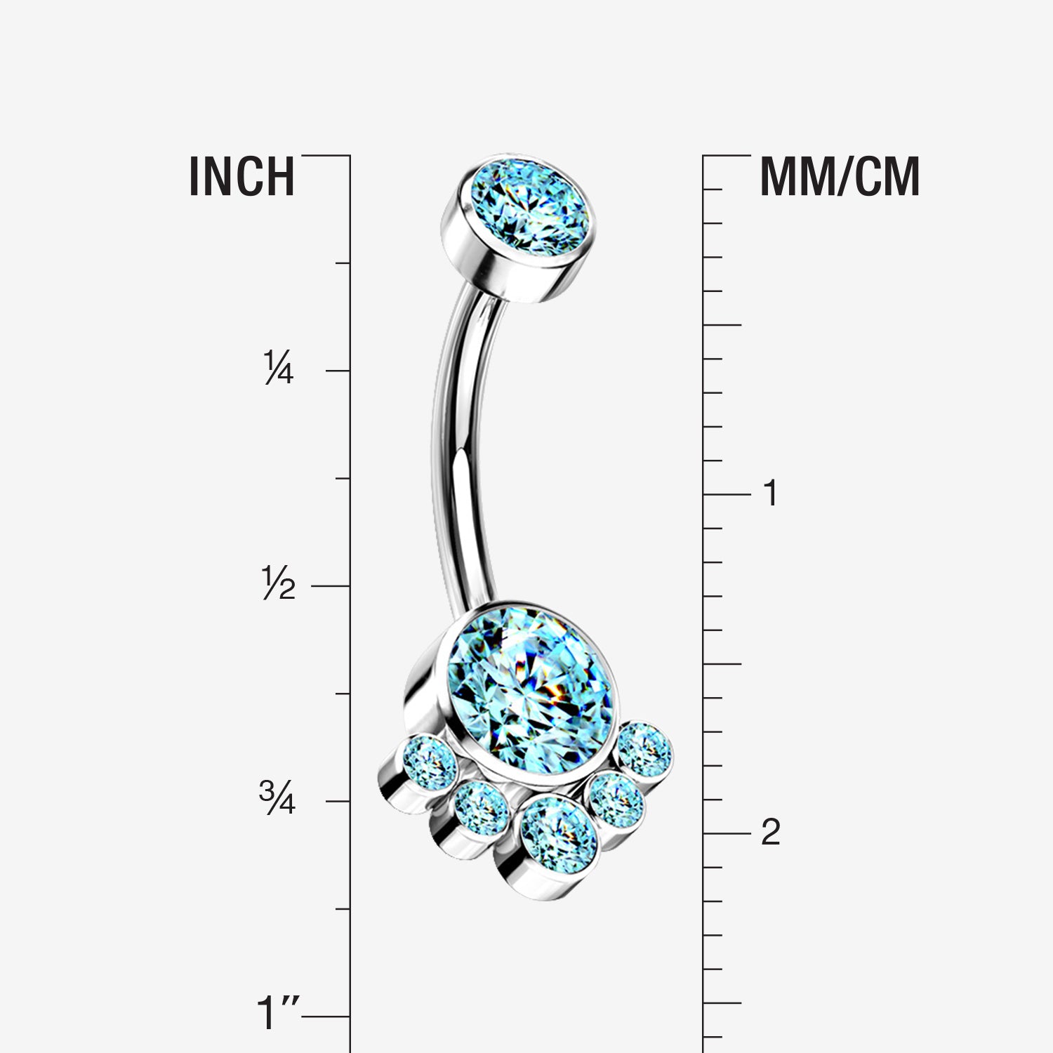 Detail View 1 of Implant Grade Titanium Royal Bali Sparkle Internally Threaded Belly Button Ring-Aqua