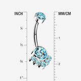 Detail View 1 of Implant Grade Titanium Royal Bali Sparkle Internally Threaded Belly Button Ring-Aqua