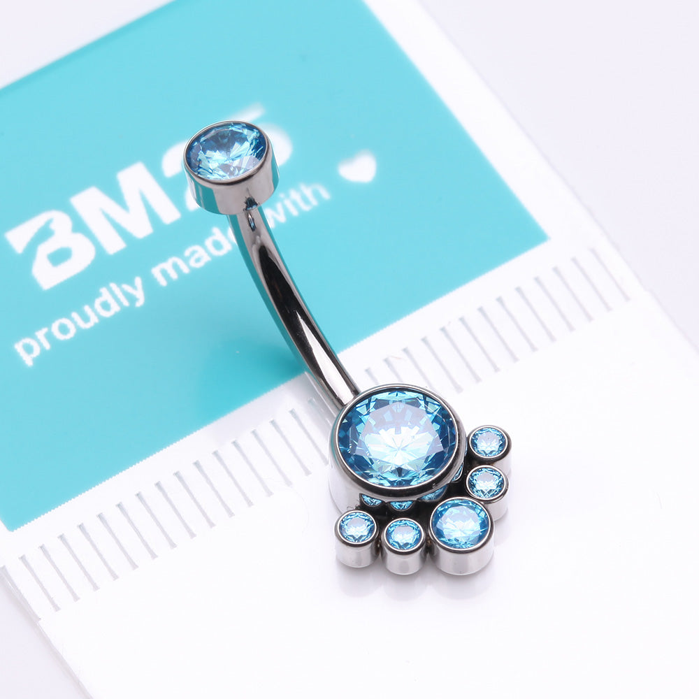 Detail View 3 of Implant Grade Titanium Royal Bali Sparkle Internally Threaded Belly Button Ring-Aqua