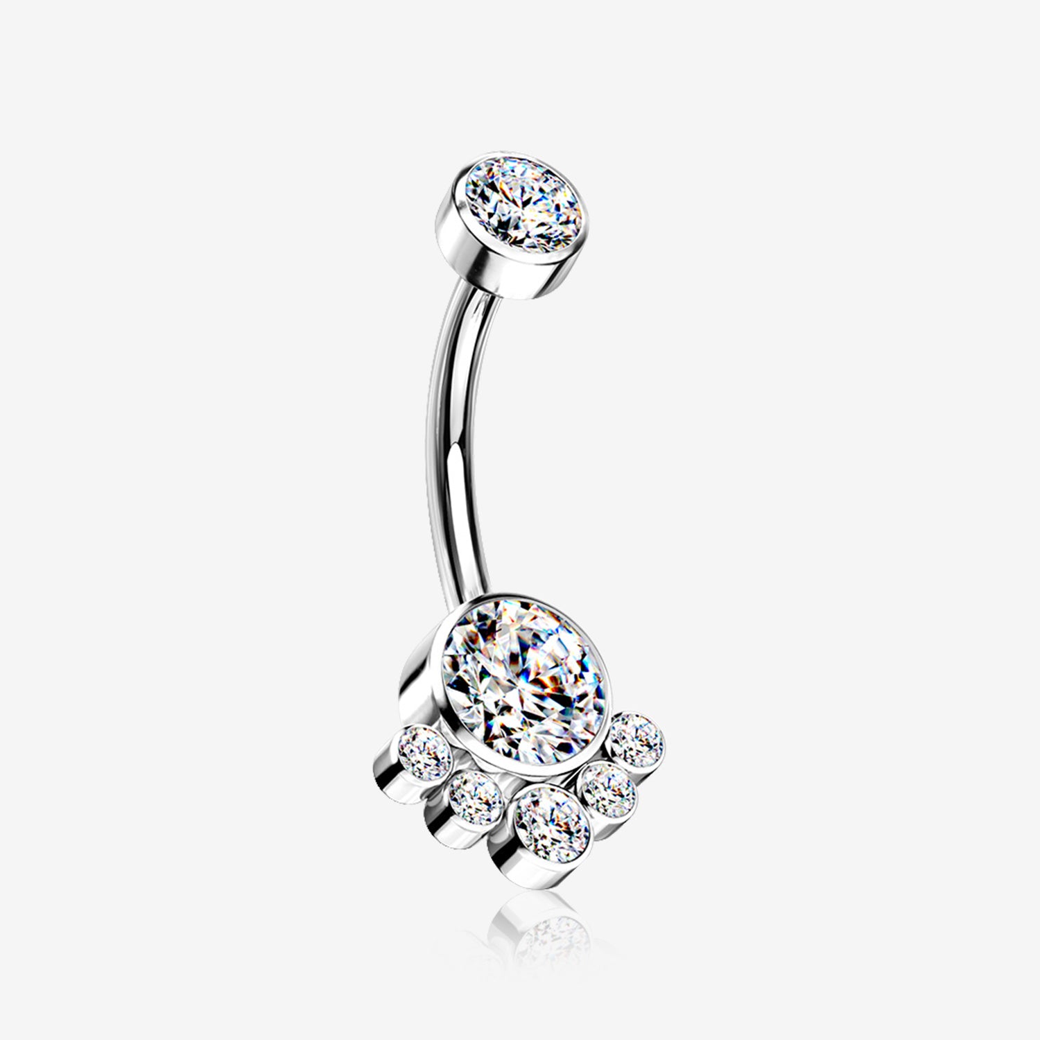 Implant Grade Titanium Royal Bali Sparkle Internally Threaded Belly Button Ring-Clear Gem
