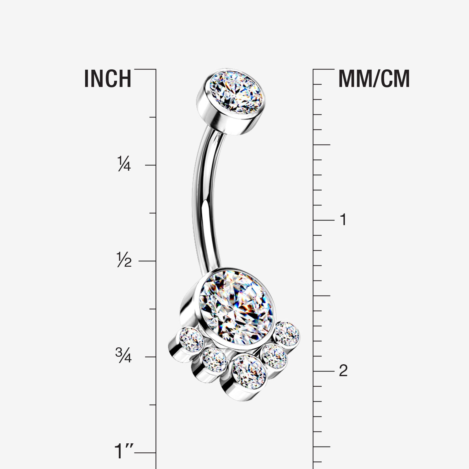 Detail View 1 of Implant Grade Titanium Royal Bali Sparkle Internally Threaded Belly Button Ring-Clear Gem