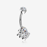 Implant Grade Titanium Royal Bali Sparkle Internally Threaded Belly Button Ring-Clear Gem