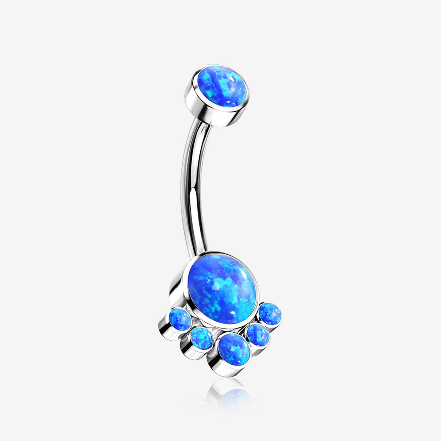 Implant Grade Titanium Royal Bali Fire Opal Internally Threaded Belly Button Ring-Blue Opal