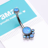 Detail View 3 of Implant Grade Titanium Royal Bali Fire Opal Internally Threaded Belly Button Ring-Blue Opal