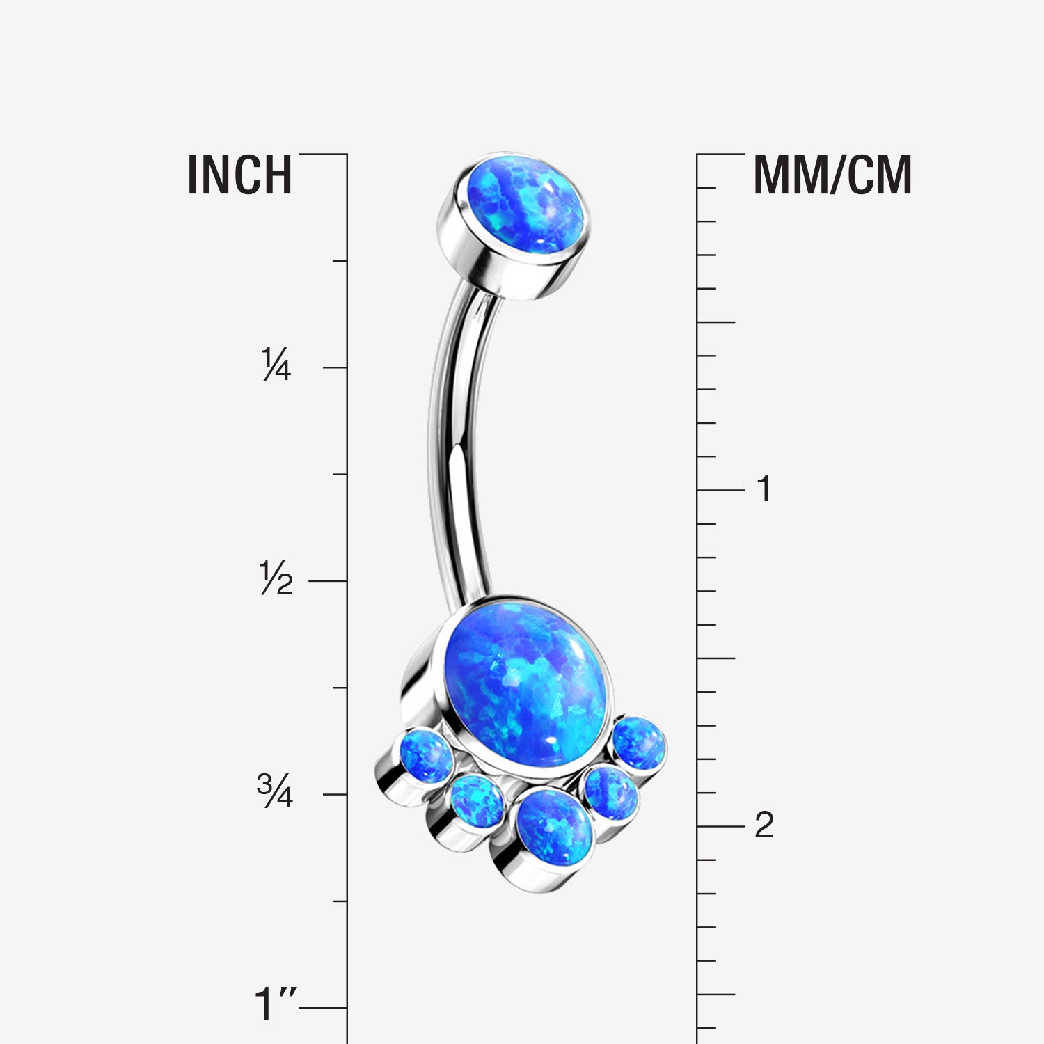 Detail View 1 of Implant Grade Titanium Royal Bali Fire Opal Internally Threaded Belly Button Ring-Blue Opal