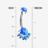 Detail View 1 of Implant Grade Titanium Royal Bali Fire Opal Internally Threaded Belly Button Ring-Blue Opal