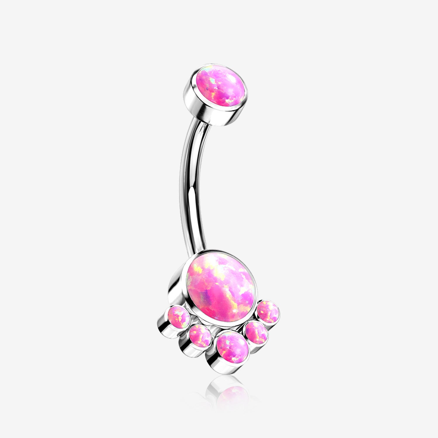 Implant Grade Titanium Royal Bali Fire Opal Internally Threaded Belly Button Ring-Pink Opal