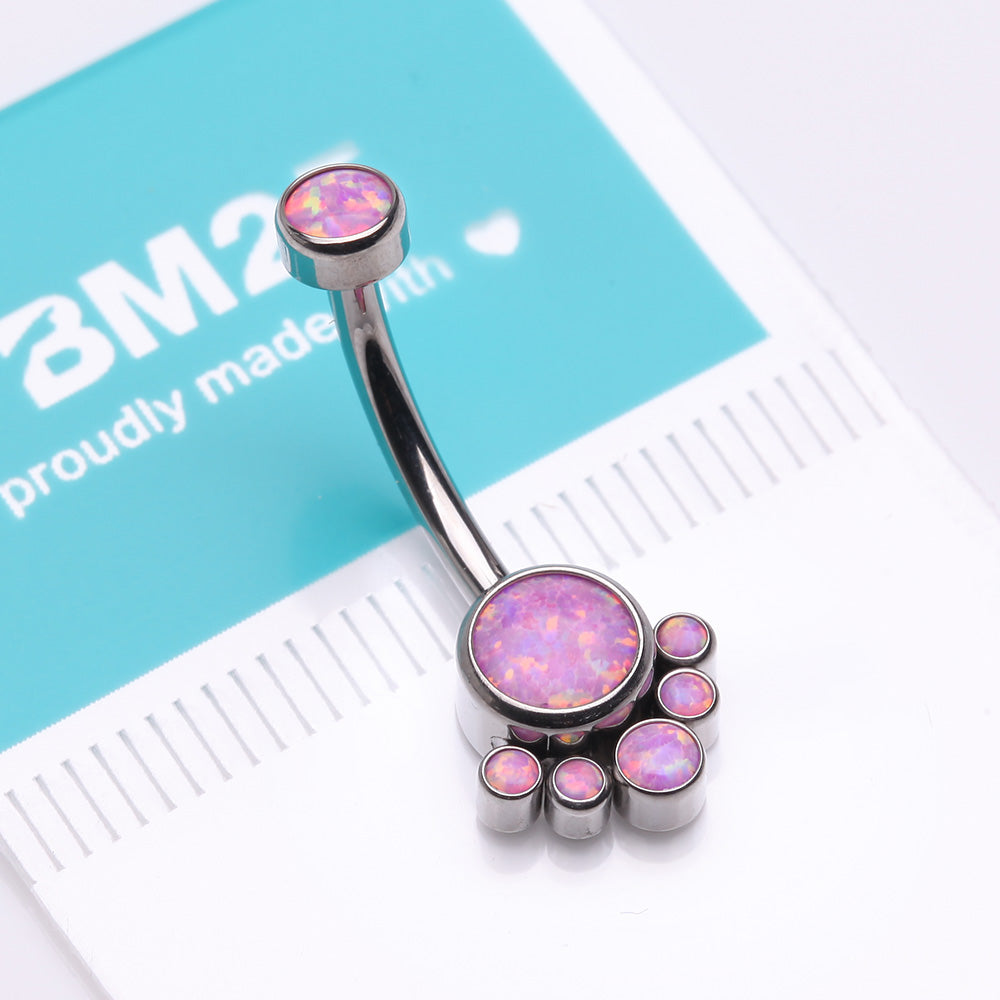Detail View 3 of Implant Grade Titanium Royal Bali Fire Opal Internally Threaded Belly Button Ring-Pink Opal