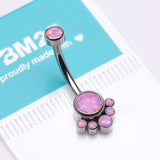 Detail View 3 of Implant Grade Titanium Royal Bali Fire Opal Internally Threaded Belly Button Ring-Pink Opal