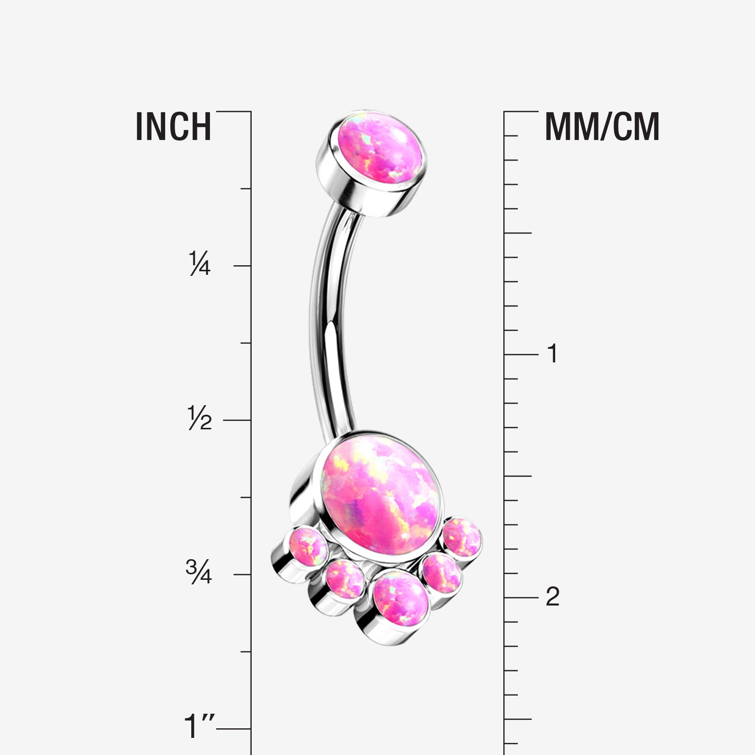 Detail View 1 of Implant Grade Titanium Royal Bali Fire Opal Internally Threaded Belly Button Ring-Pink Opal