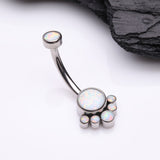 Detail View 2 of Implant Grade Titanium Royal Bali Fire Opal Internally Threaded Belly Button Ring-White Opal