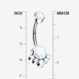 Detail View 1 of Implant Grade Titanium Royal Bali Fire Opal Internally Threaded Belly Button Ring-White Opal