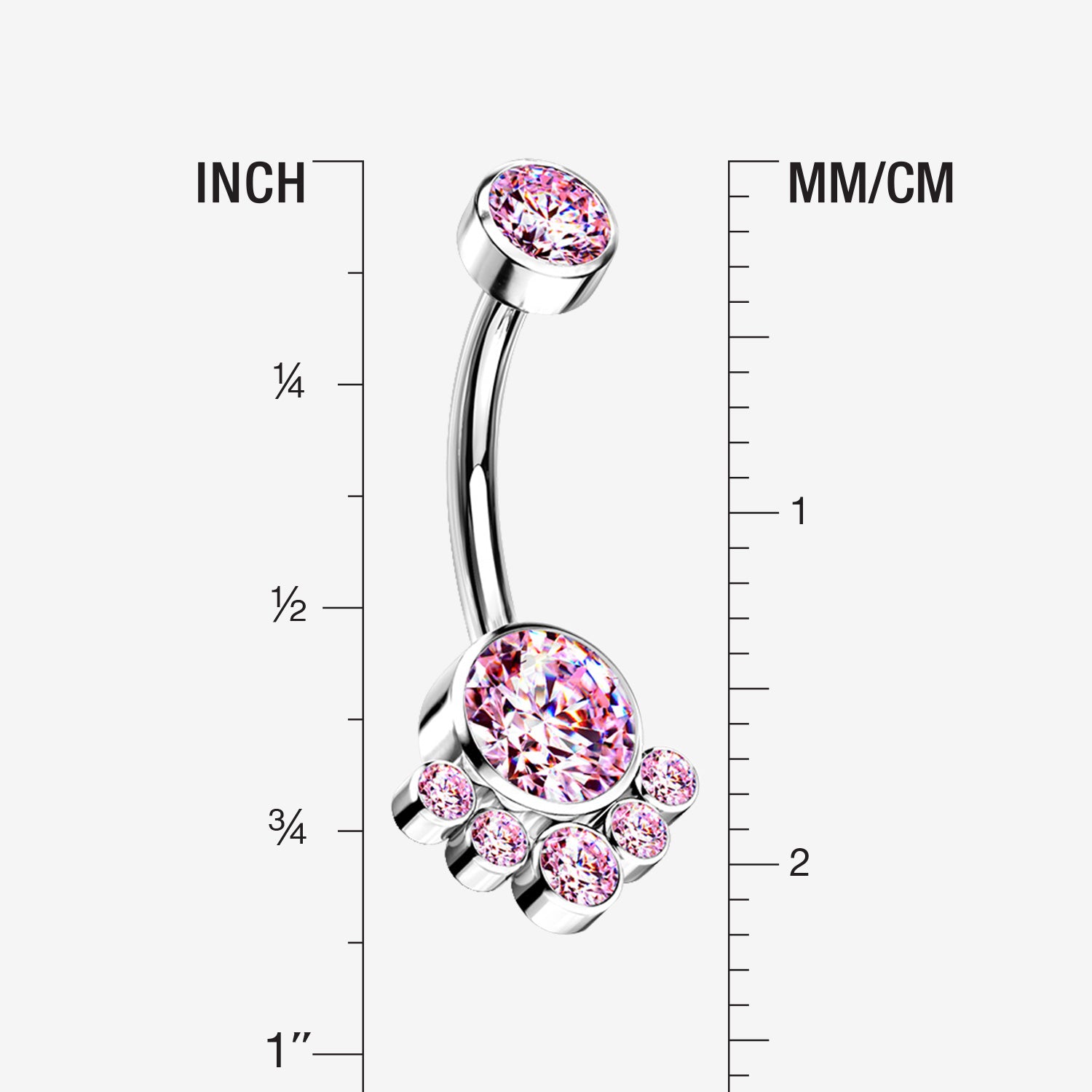 Detail View 1 of Implant Grade Titanium Royal Bali Sparkle Internally Threaded Belly Button Ring-Pink