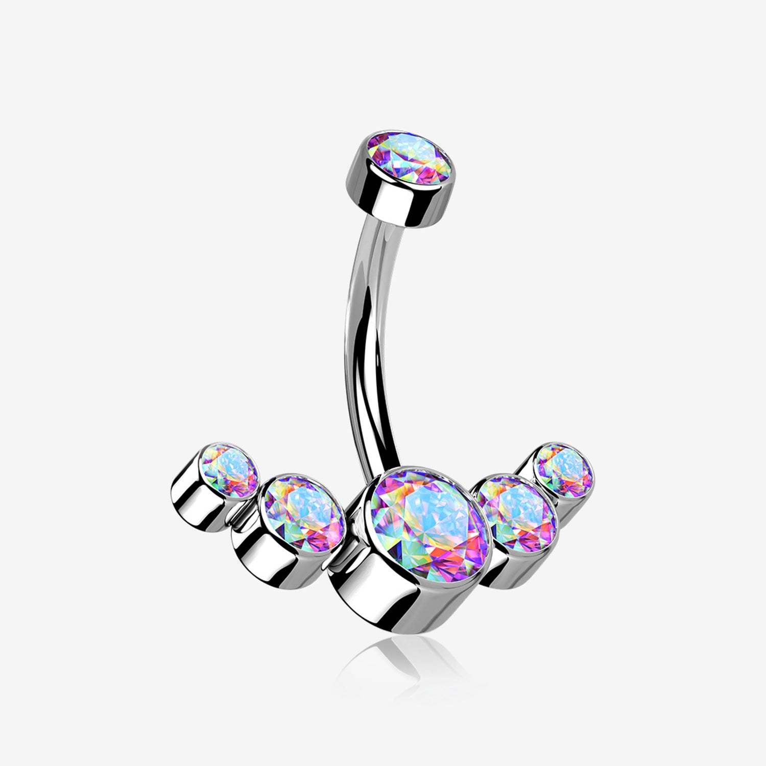 Implant Grade Titanium Journey Curve Sparkle Internally Threaded Belly Button Ring-Aurora Borealis