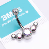 Detail View 3 of Implant Grade Titanium Journey Curve Sparkle Internally Threaded Belly Button Ring-Aurora Borealis