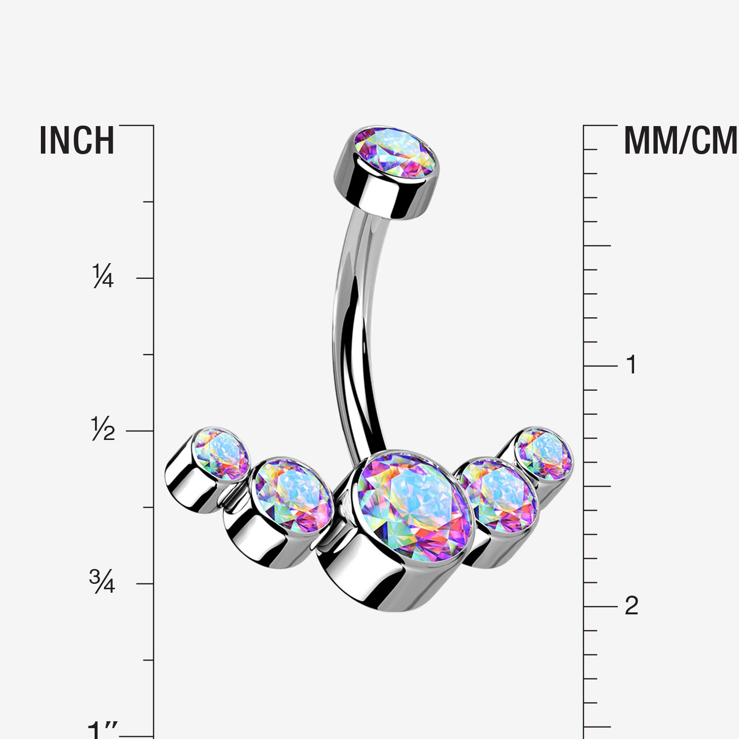 Detail View 1 of Implant Grade Titanium Journey Curve Sparkle Internally Threaded Belly Button Ring-Aurora Borealis