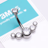 Detail View 3 of Implant Grade Titanium Journey Curve Sparkle Internally Threaded Belly Button Ring-Clear Gem