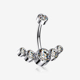 Implant Grade Titanium Journey Curve Sparkle Internally Threaded Belly Button Ring-Clear Gem