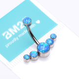 Detail View 4 of Implant Grade Titanium Internally Threaded Journey Curve Fire Opal Sparkle Belly Button Ring-Blue Opal
