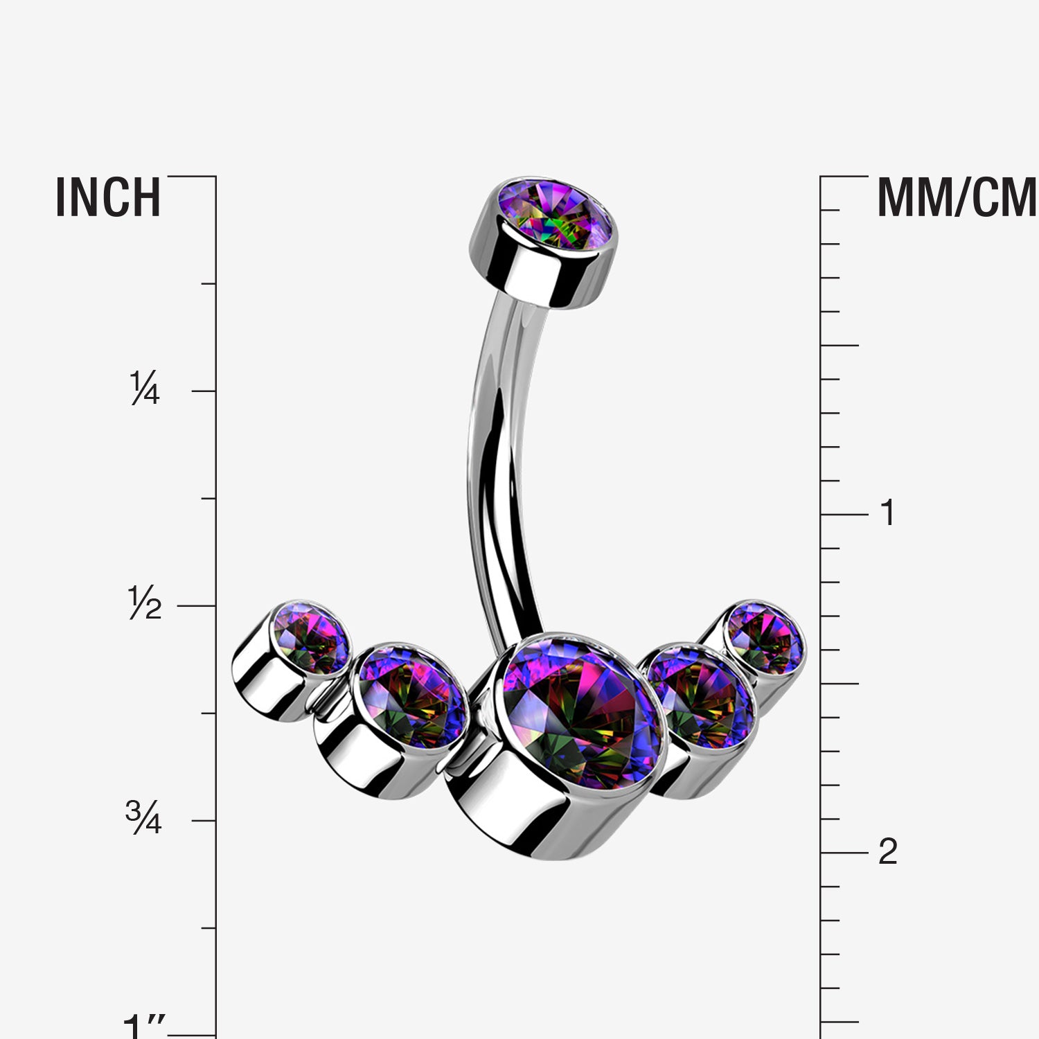 Detail View 1 of Implant Grade Titanium Journey Curve Sparkle Internally Threaded Belly Button Ring-Vitrail Medium